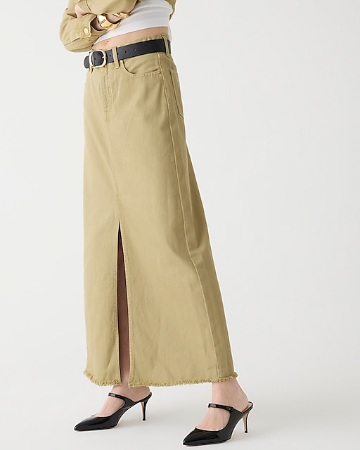 womens Classic denim maxi skirt in khaki