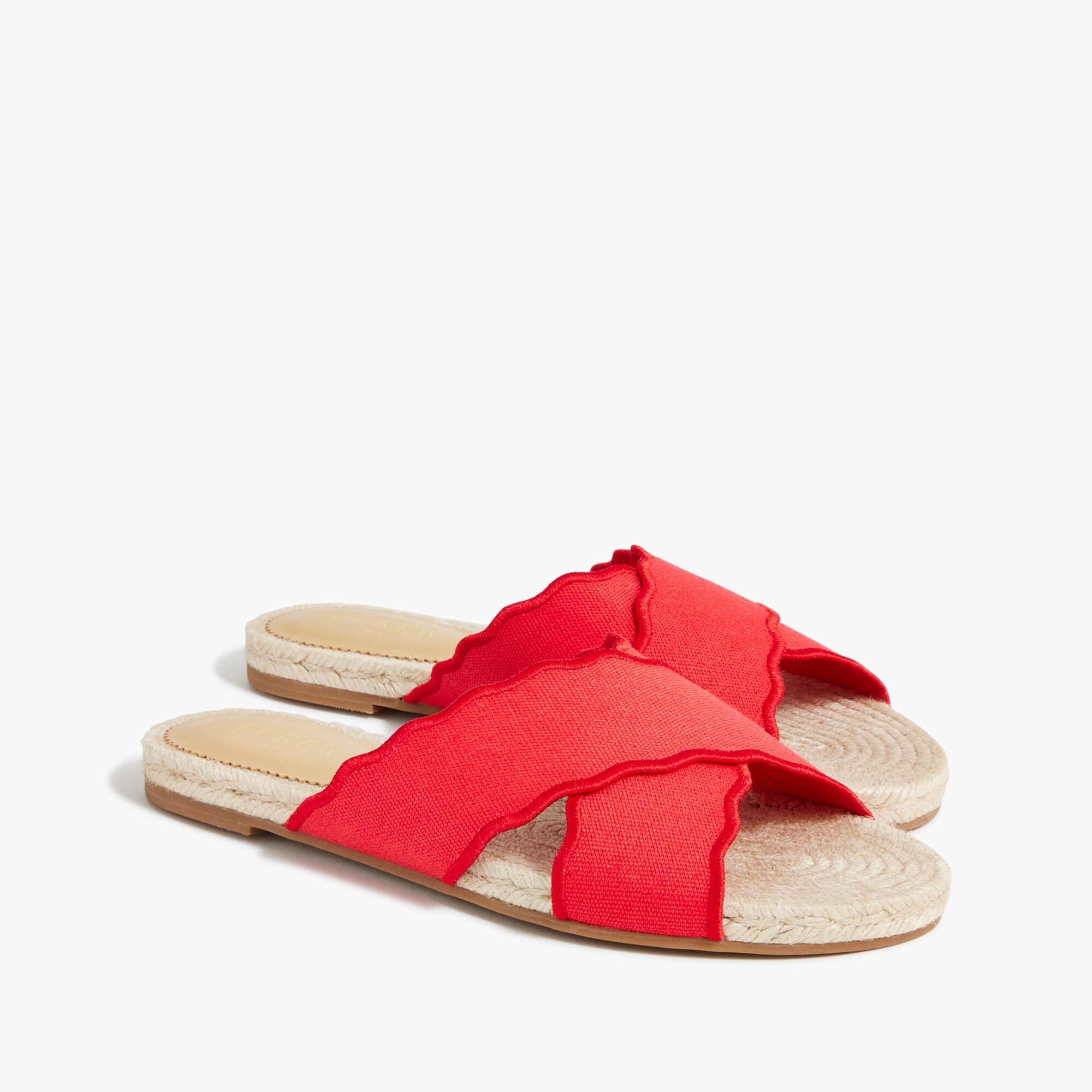 scalloped slide sandals for women