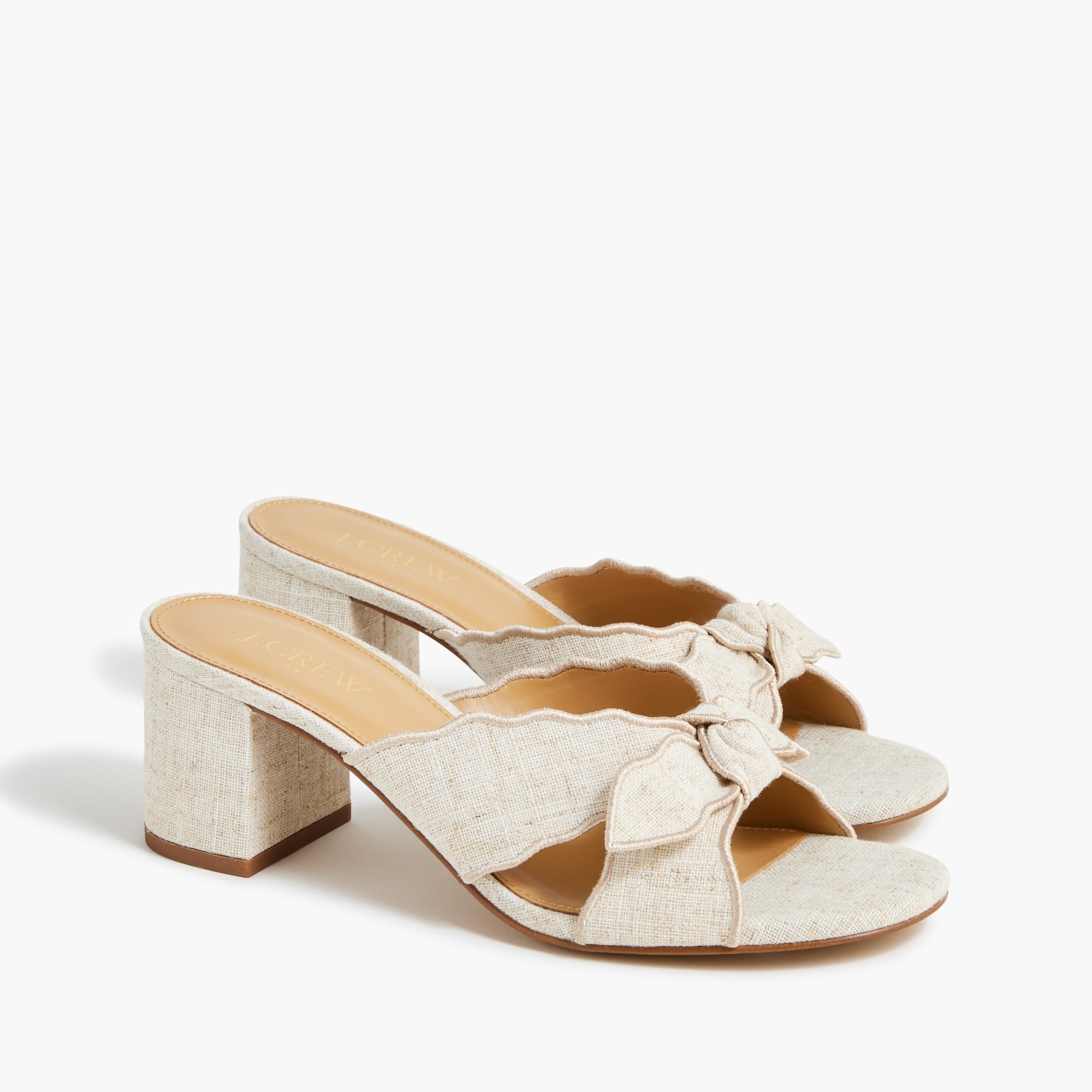 scalloped bow mules for women