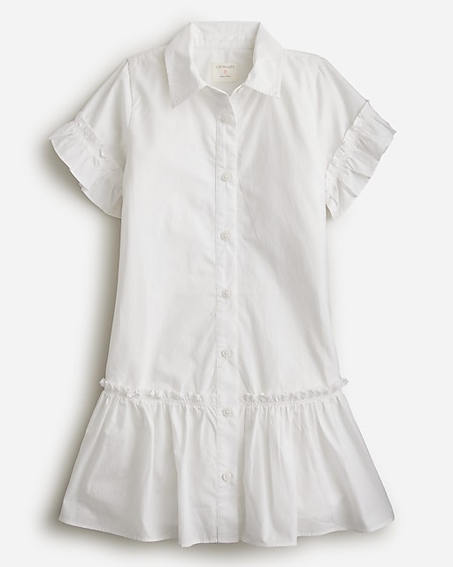  Girls' ruffle-hem shirtdress in cotton poplin