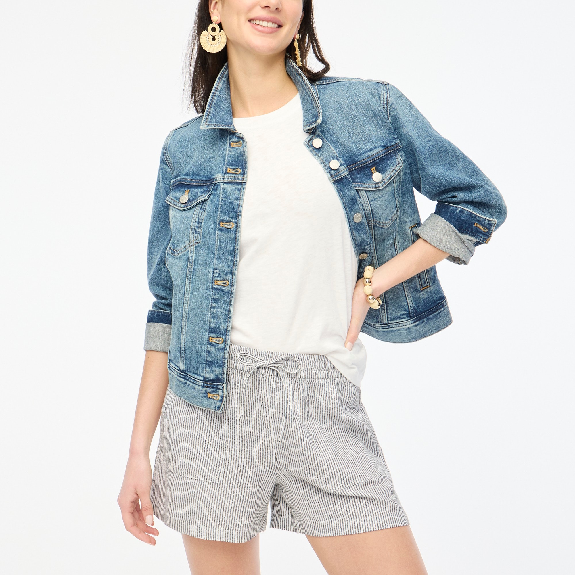 Striped linen-blend drawstring short