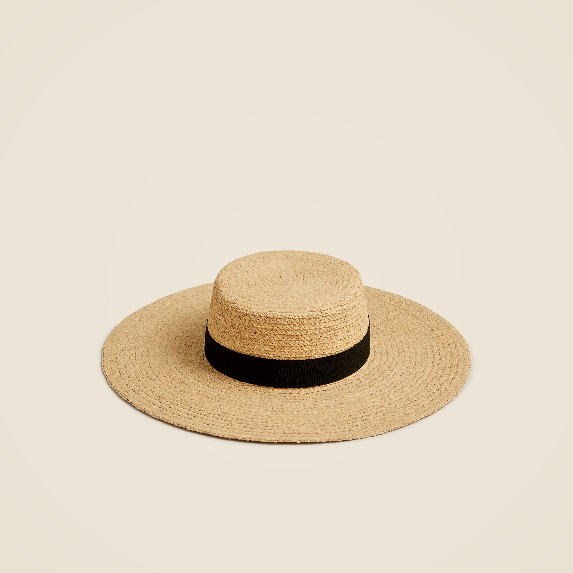 Wide-brim boater hat with ribbon ties