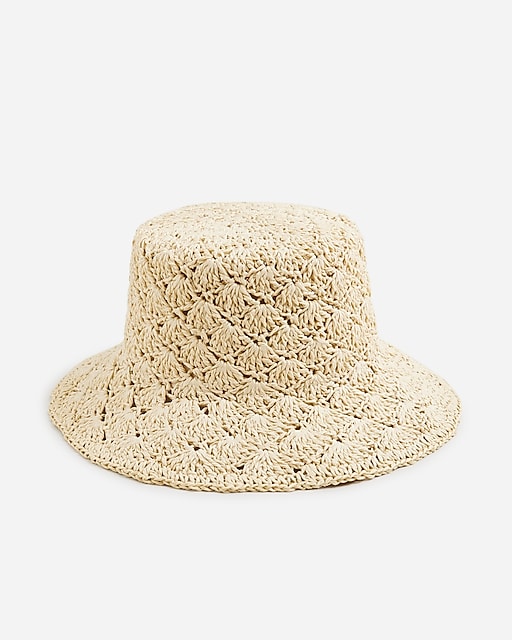  Crochet-weave faux-raffia bucket hat