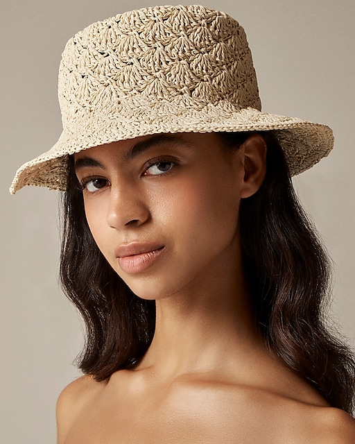 womens Crochet-weave faux-raffia bucket hat