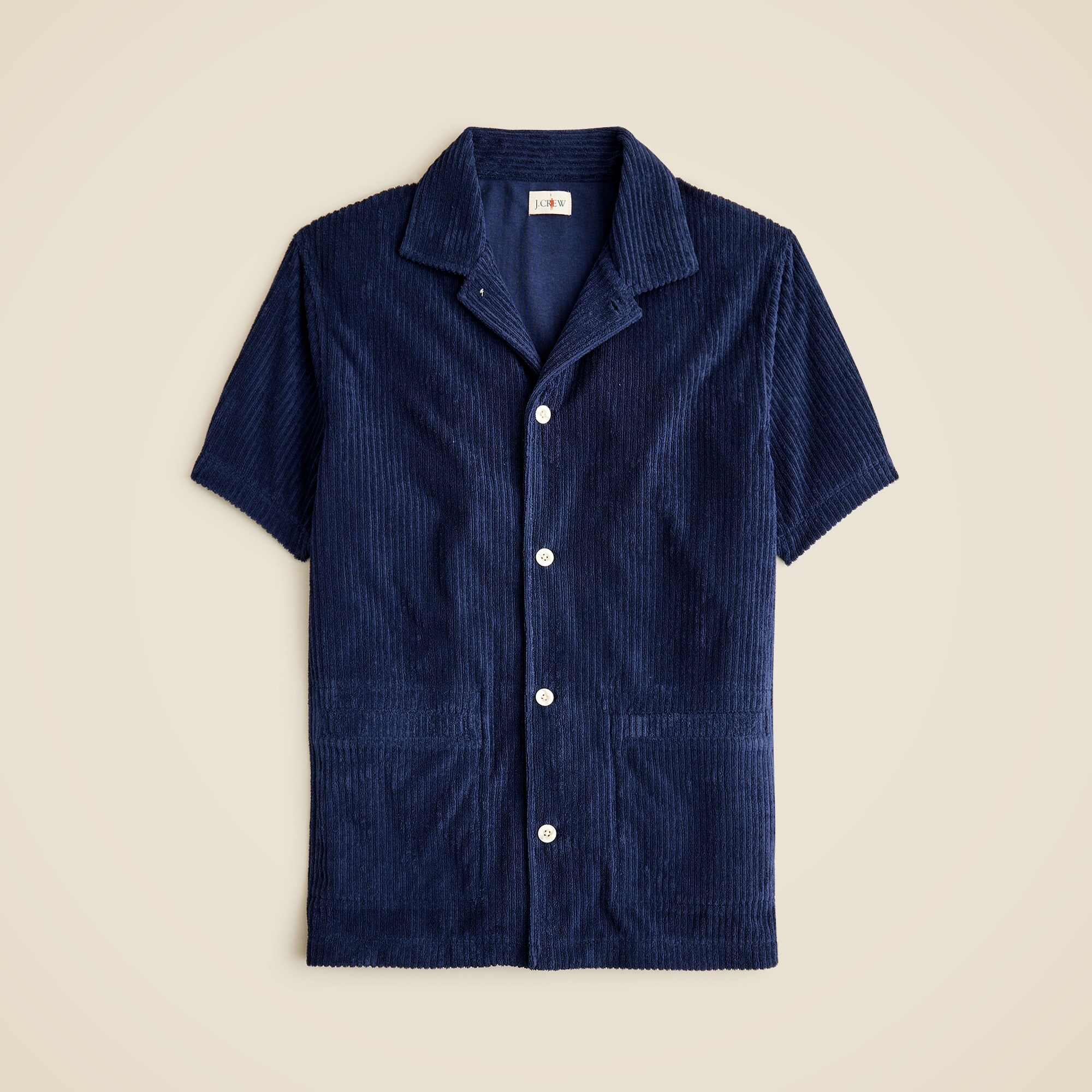 Short-sleeve corded terry camp-collar shirt