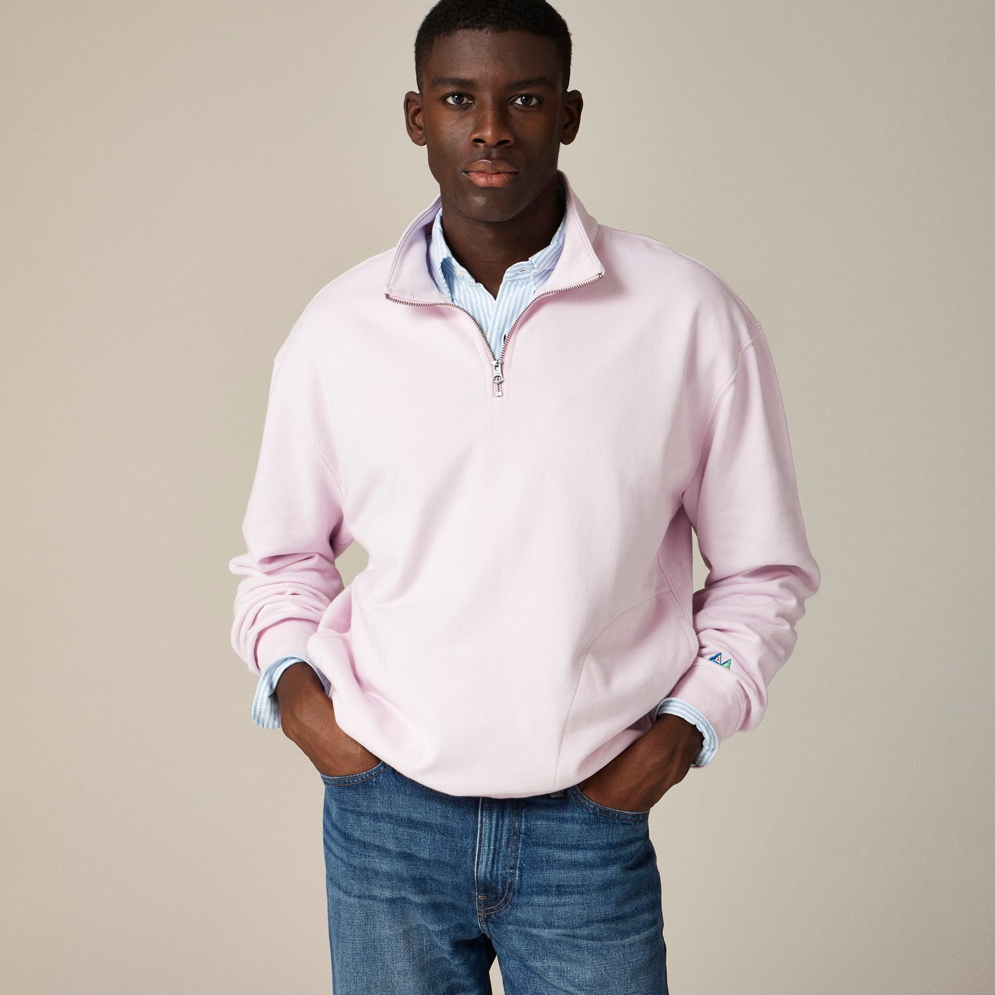 j.crew: relaxed-fit lightweight french terry quarter-zip sweatshirt for men