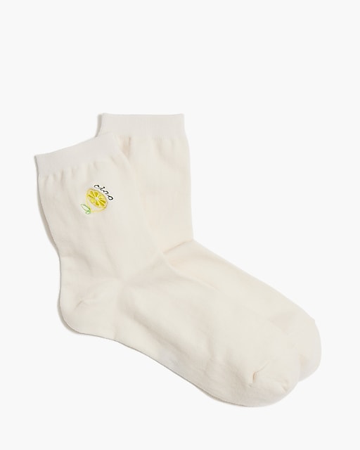 womens Embroidered &quot;ciao&quot; lemon socks