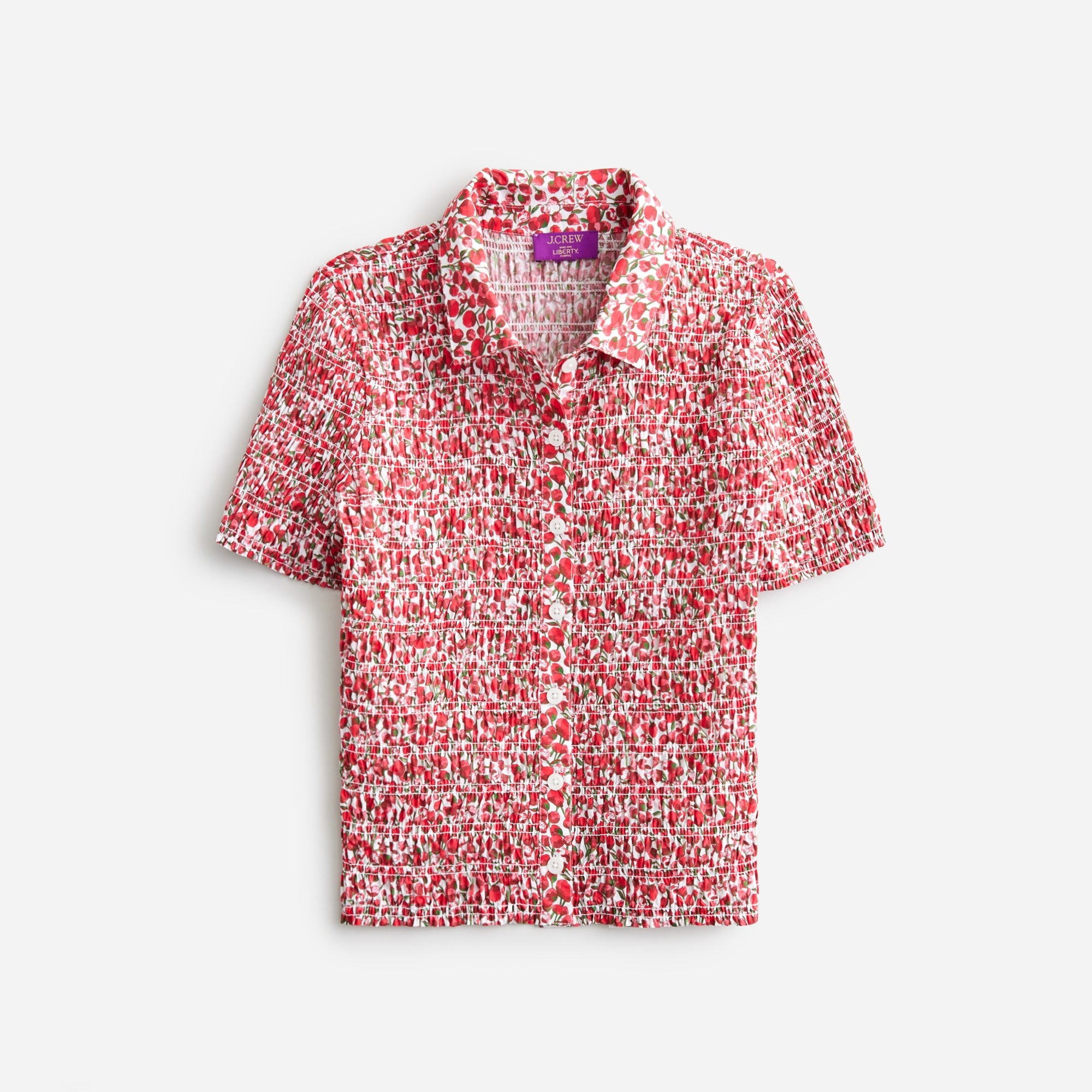  Smocked button-up shirt in Liberty&reg; Eliza's Red fabric