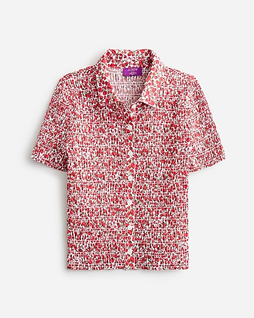 womens Smocked button-up shirt in Liberty&reg; Eliza's Red fabric