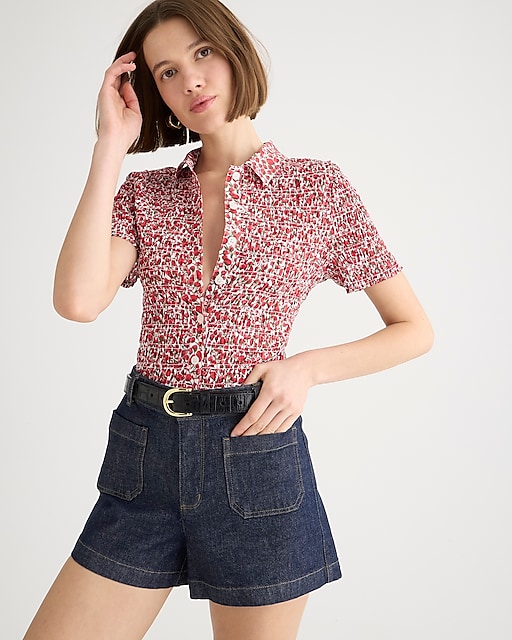  Smocked button-up shirt in Liberty&reg; Eliza's Red fabric