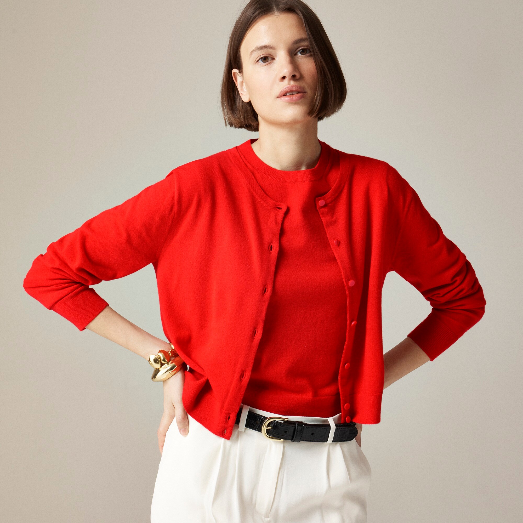 Featherweight cashmere shrunken cardigan sweater
