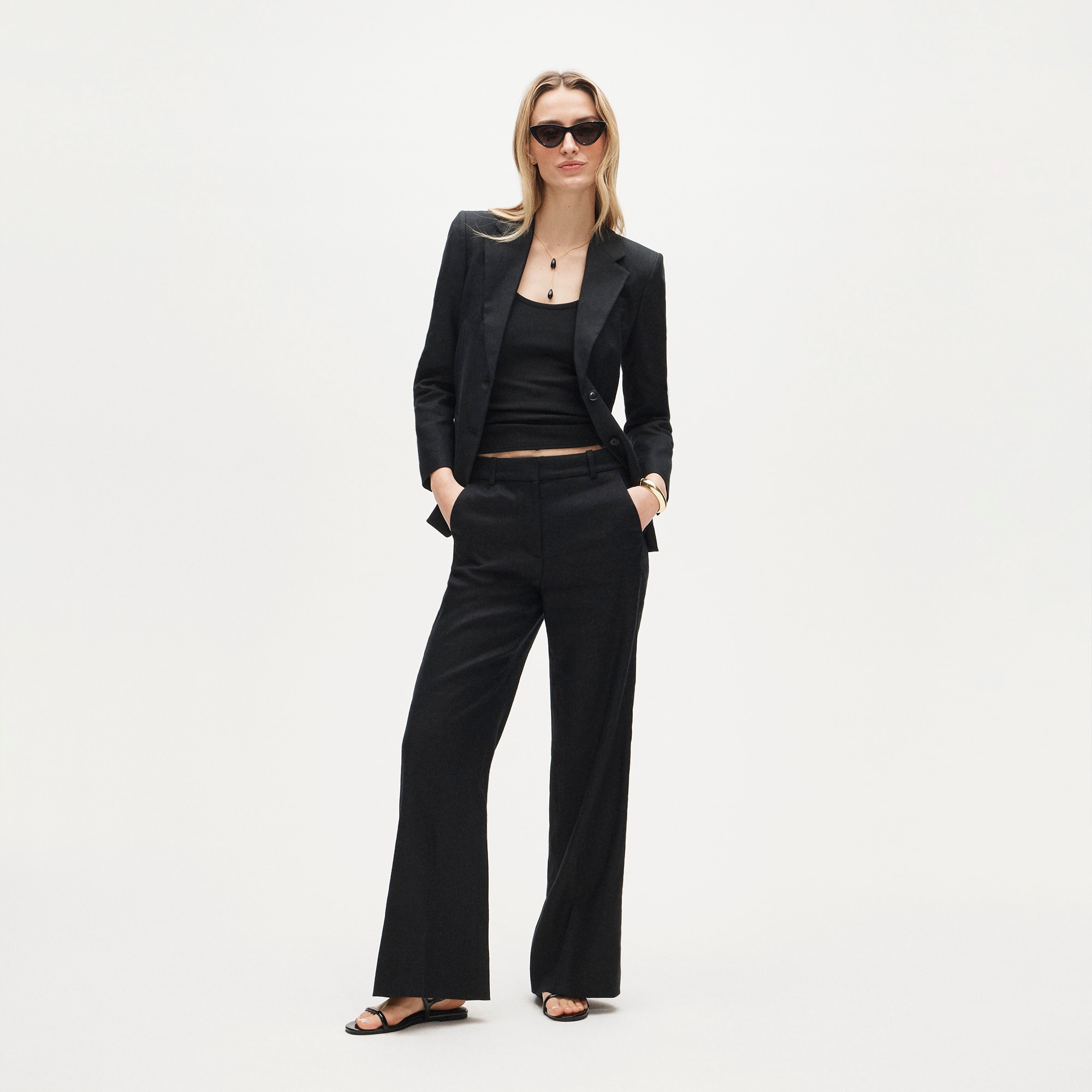 Petite Carolina flare pant in stretch linen blend - Black