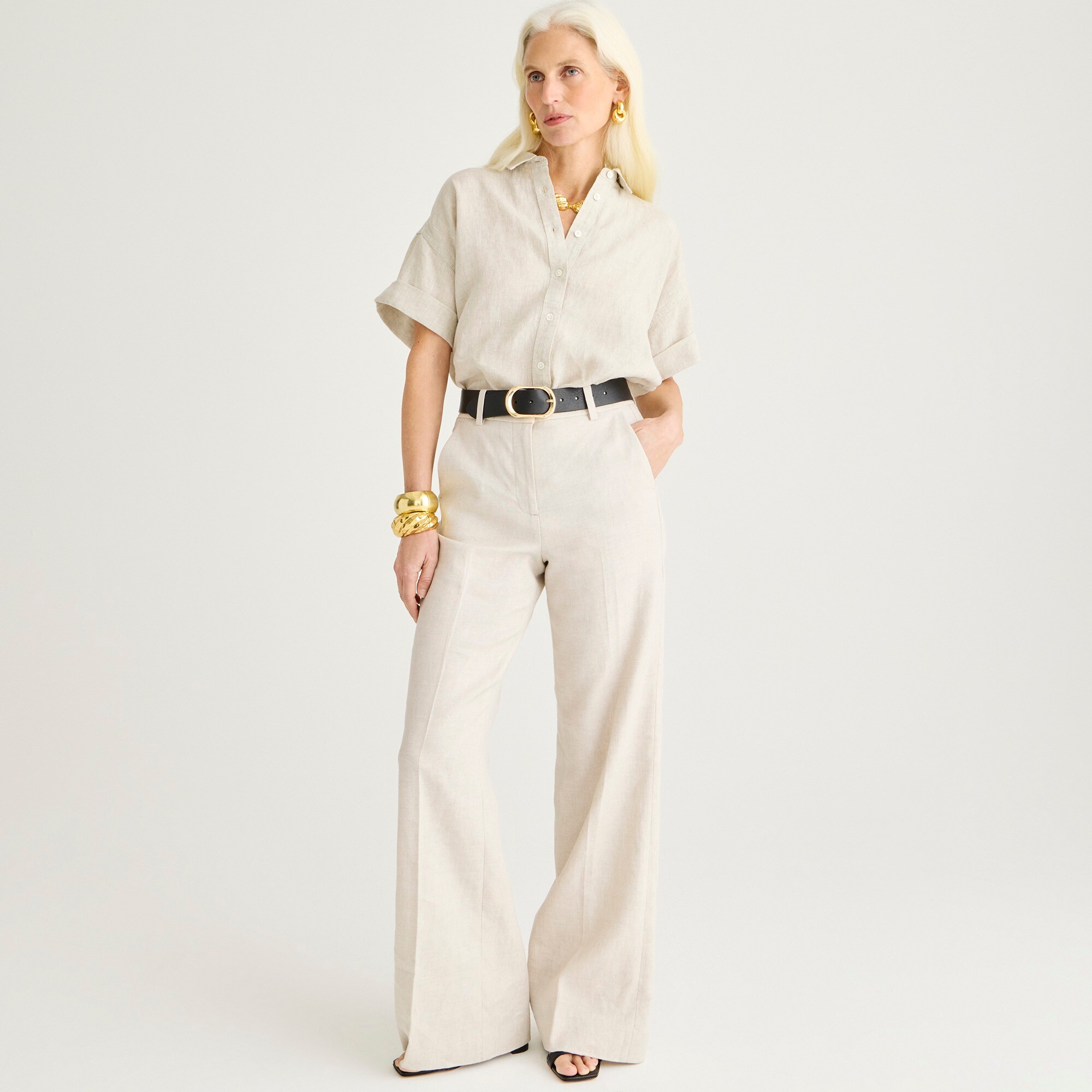 womens Tall Carolina flare pant in stretch linen blend