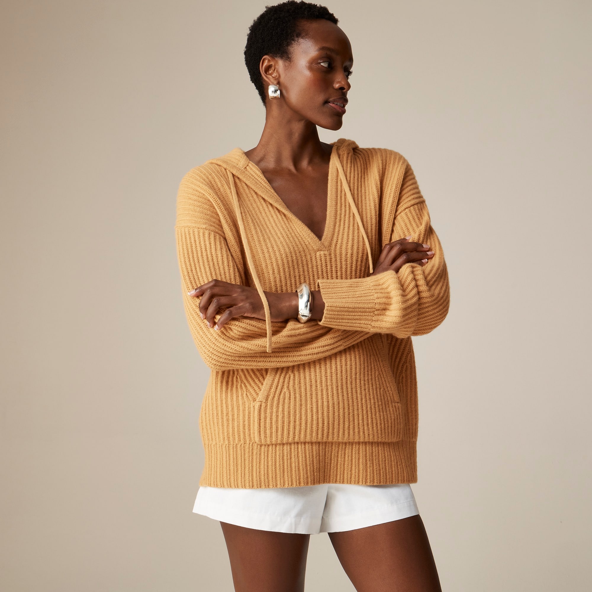  Cashmere thick-knit hoodie