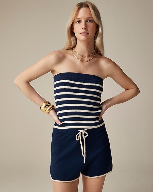  Featherweight cashmere-blend tube top in stripe
