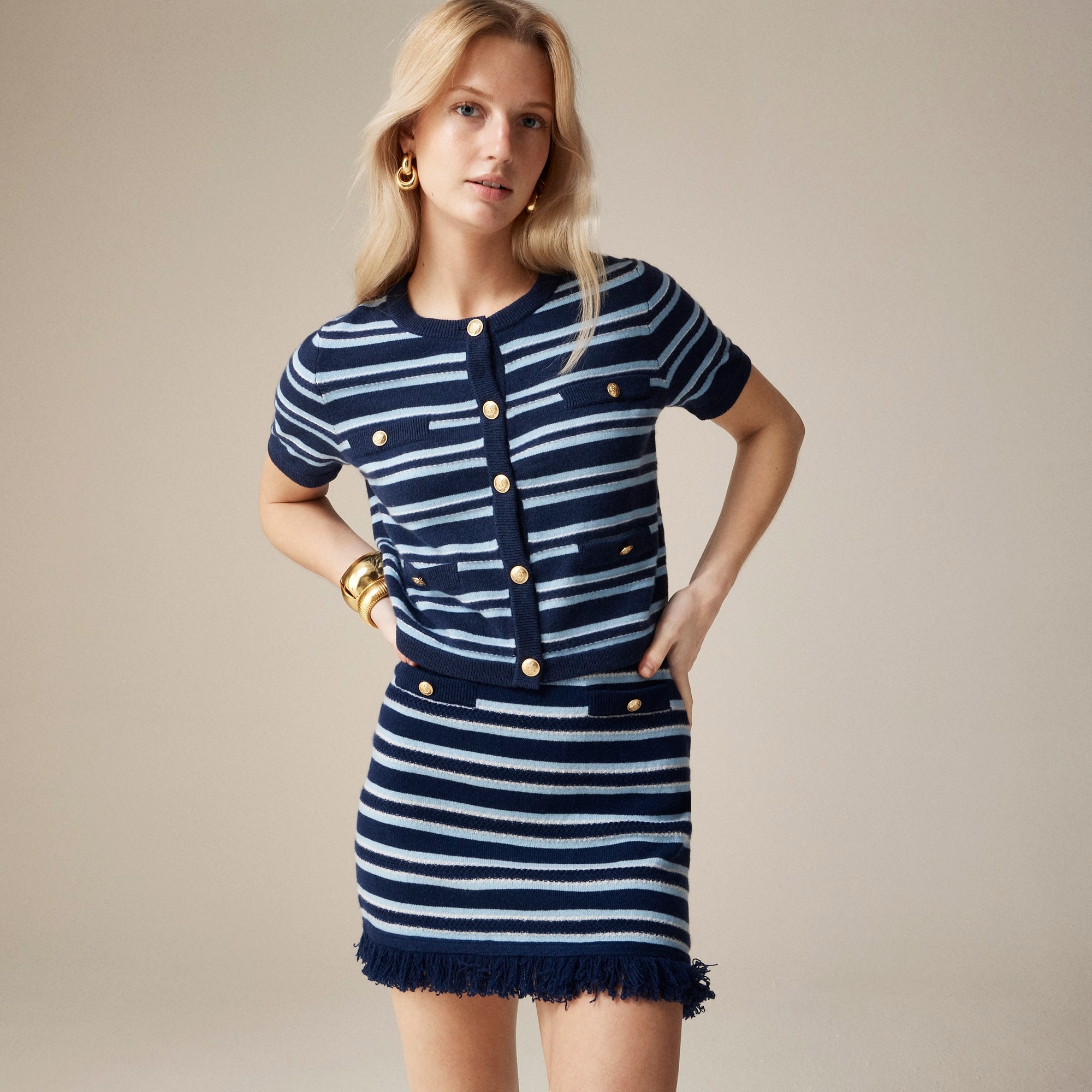 j.crew: cashmere short-sleeve cardigan sweater in stripe for women