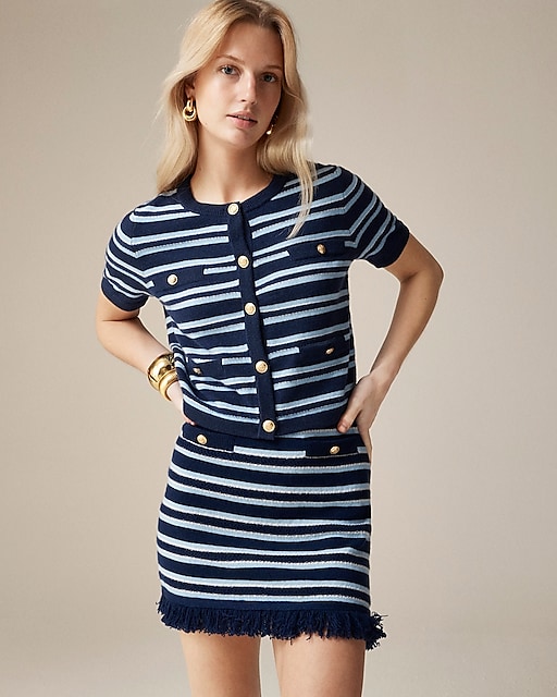 womens Cashmere short-sleeve cardigan sweater in stripe