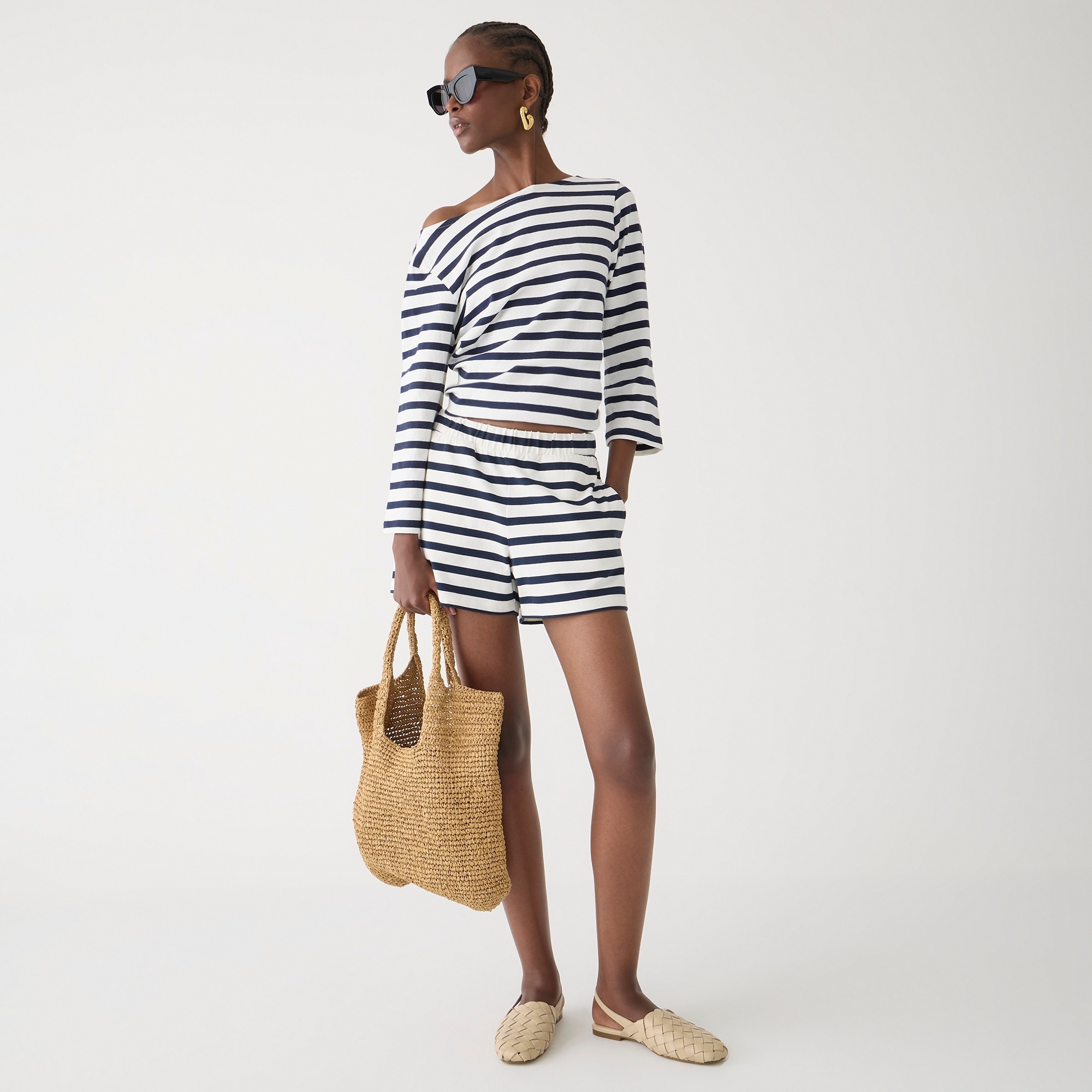 j.crew: pull-on short in stripe mariner cotton for women