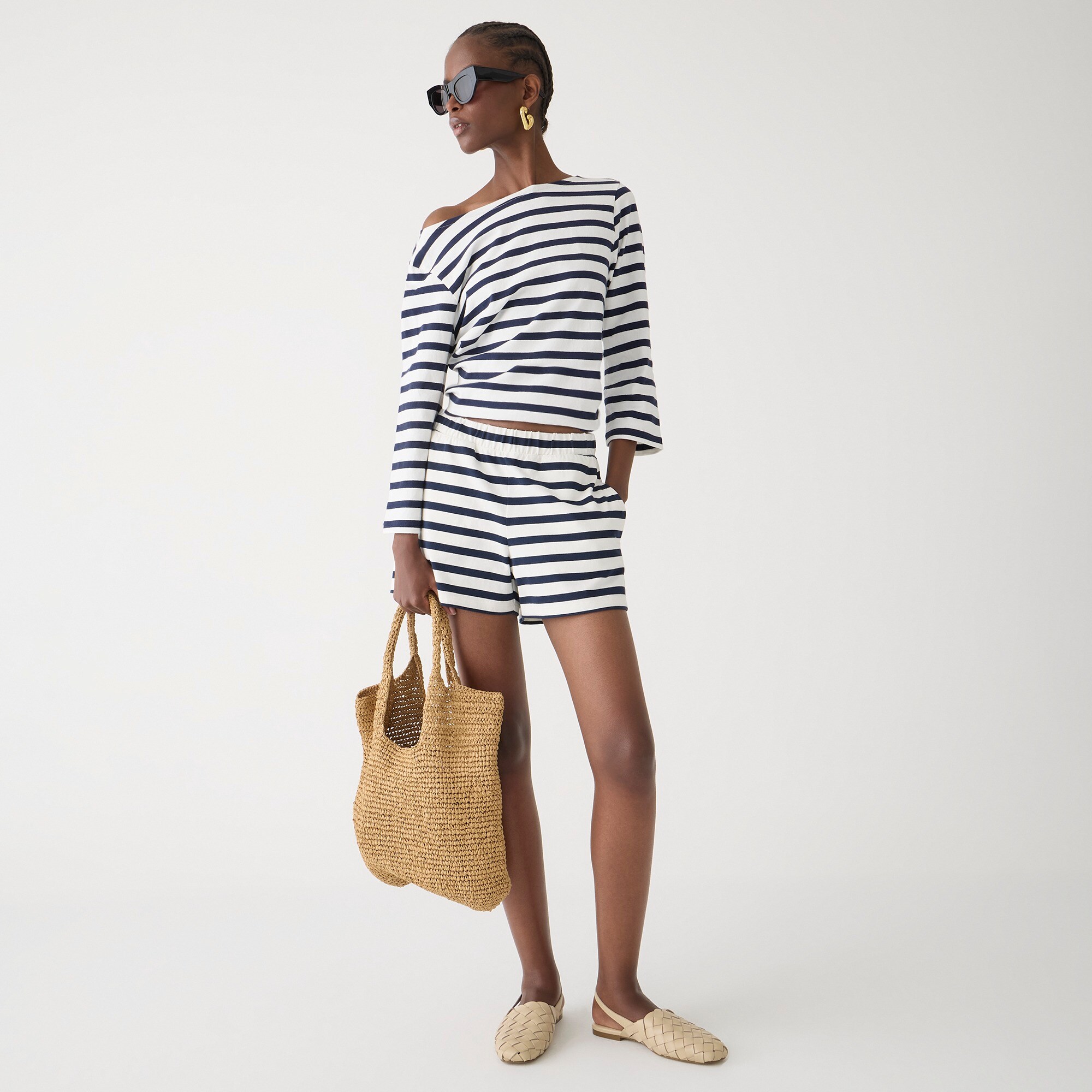 Pull-on short in stripe mariner cotton