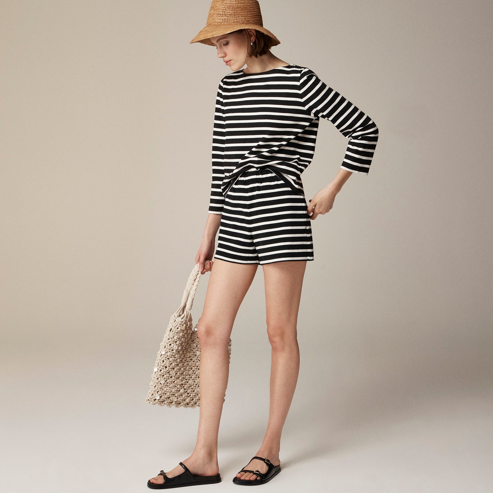 j.crew: pull-on short in stripe mariner cotton for women