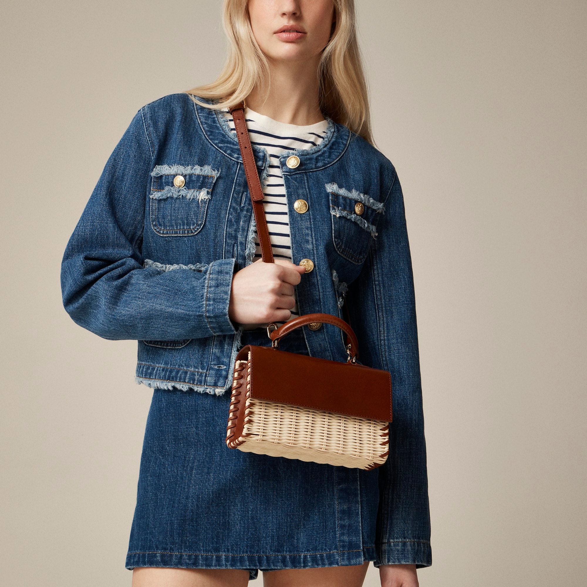j.crew: small wicker and leather bag for women