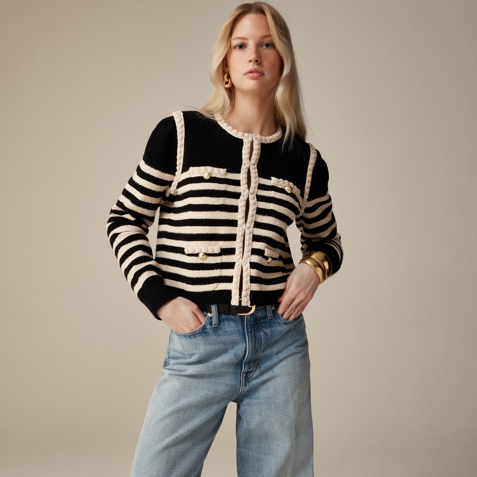 j.crew: odette sweater lady jacket in striped boucl&eacute; for women