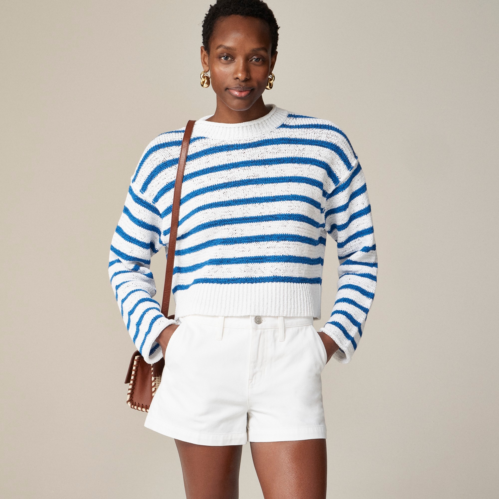 j.crew: textured tie-back rollneck&trade; sweater in stripe for women