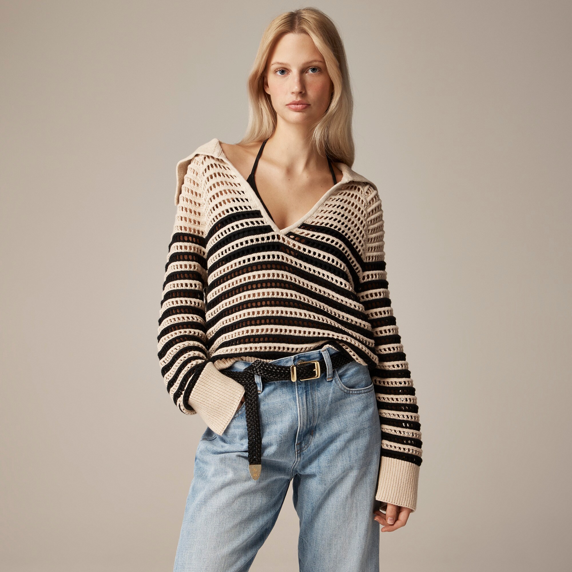 Crochet Sailor-collar Sweater In Stripe For Women | J.Crew