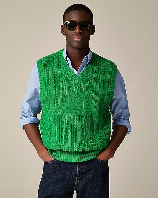 mens Cotton sweater-vest with sailboat motif
