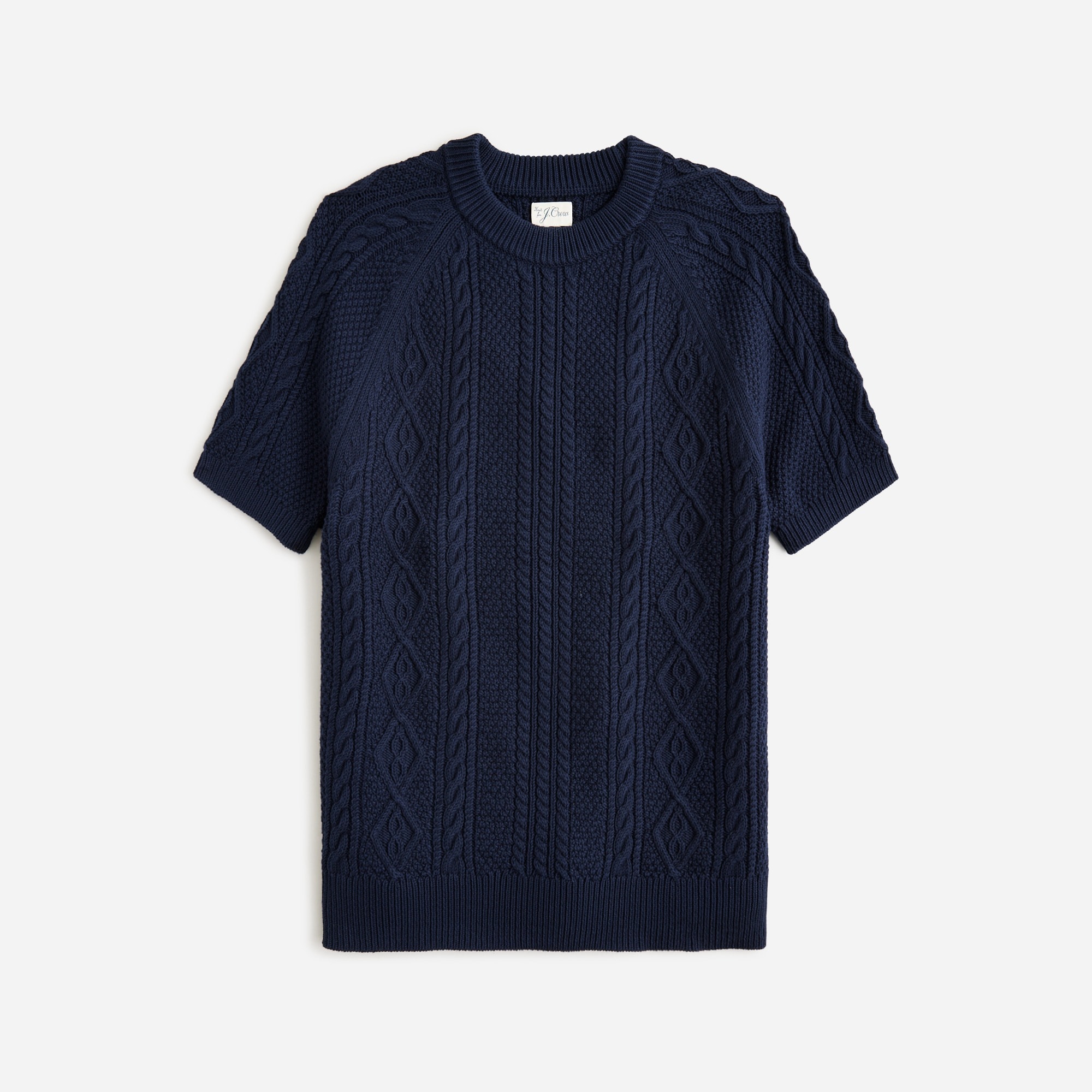 Short-sleeve cotton cable-knit sweater