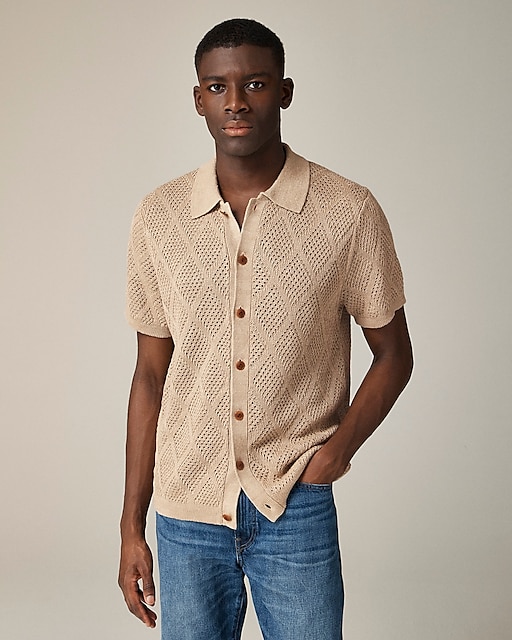 mens Short-sleeve linen diamond-stitch sweater-polo
