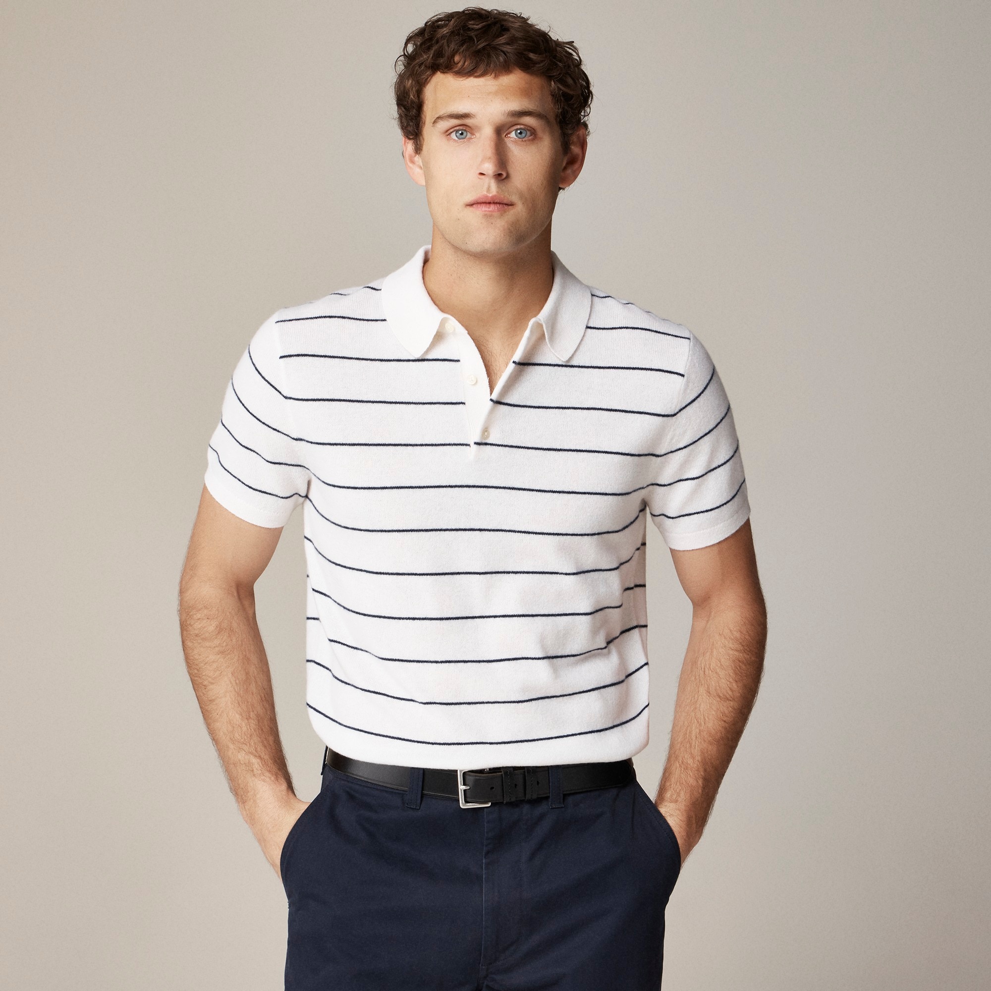 mens Short-sleeve cashmere sweater-polo in stripe