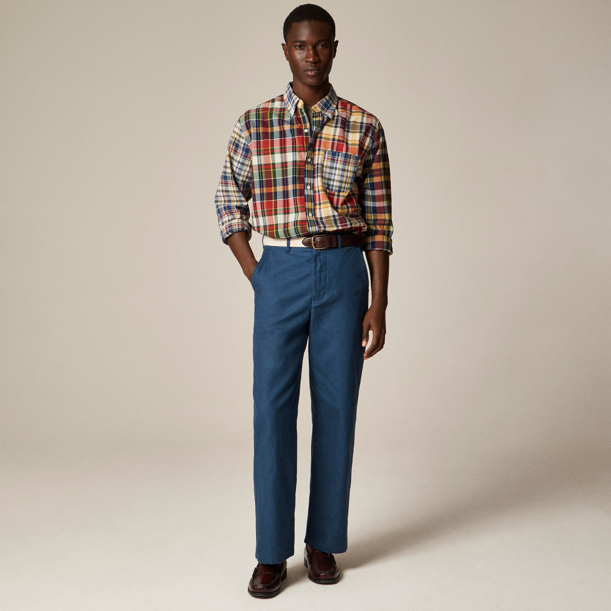 Creased summer trouser in cotton-linen blend