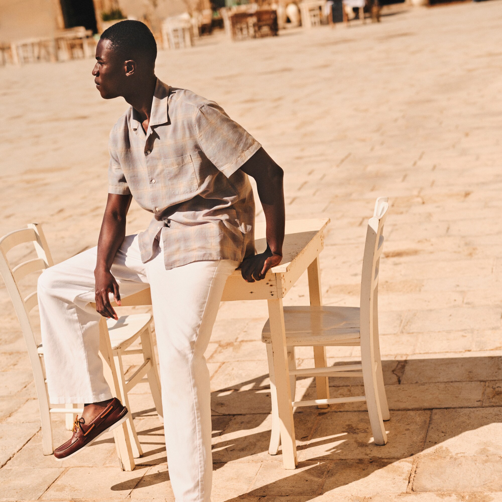 Creased summer trouser in cotton-linen blend