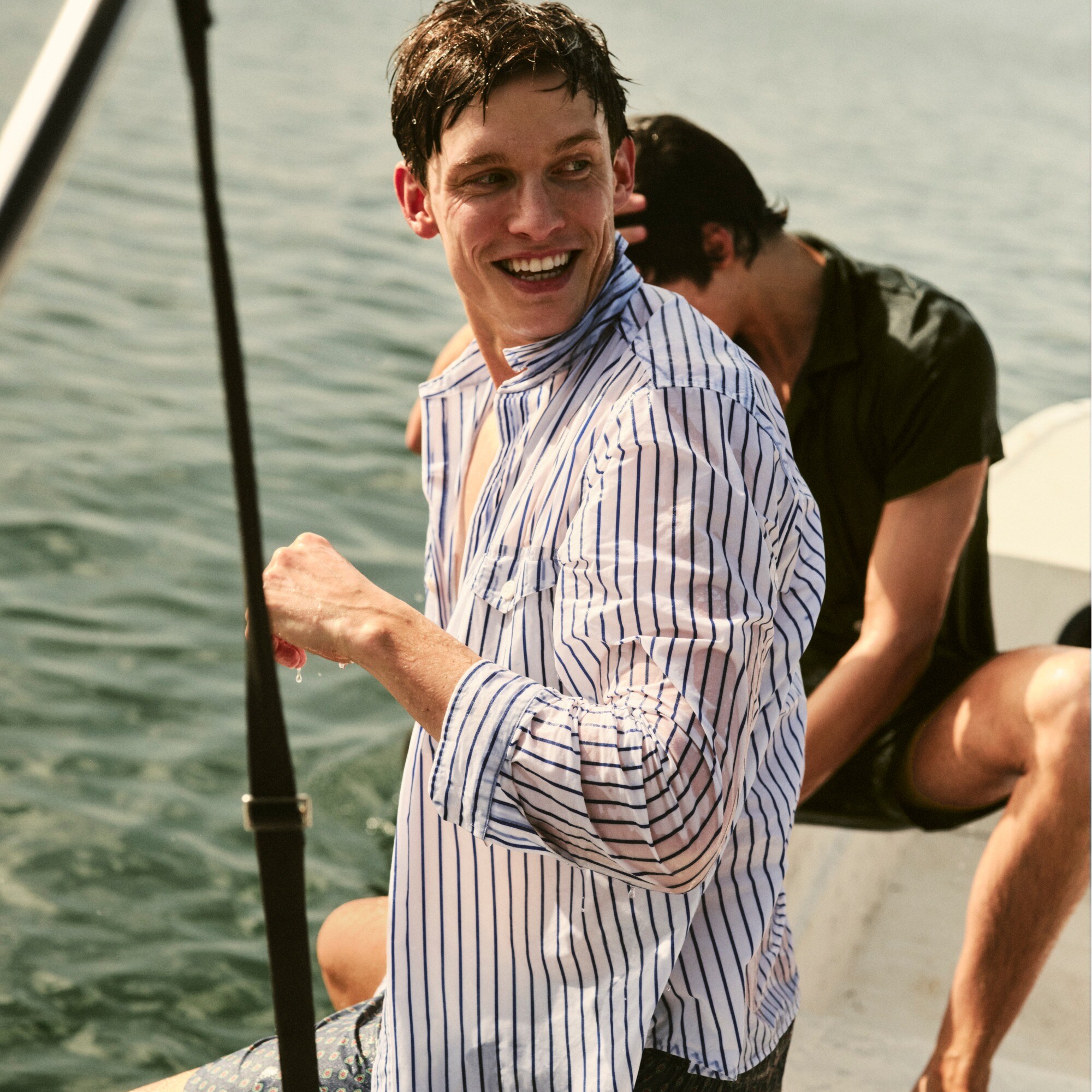 Lightweight cotton two-pocket workshirt in stripe