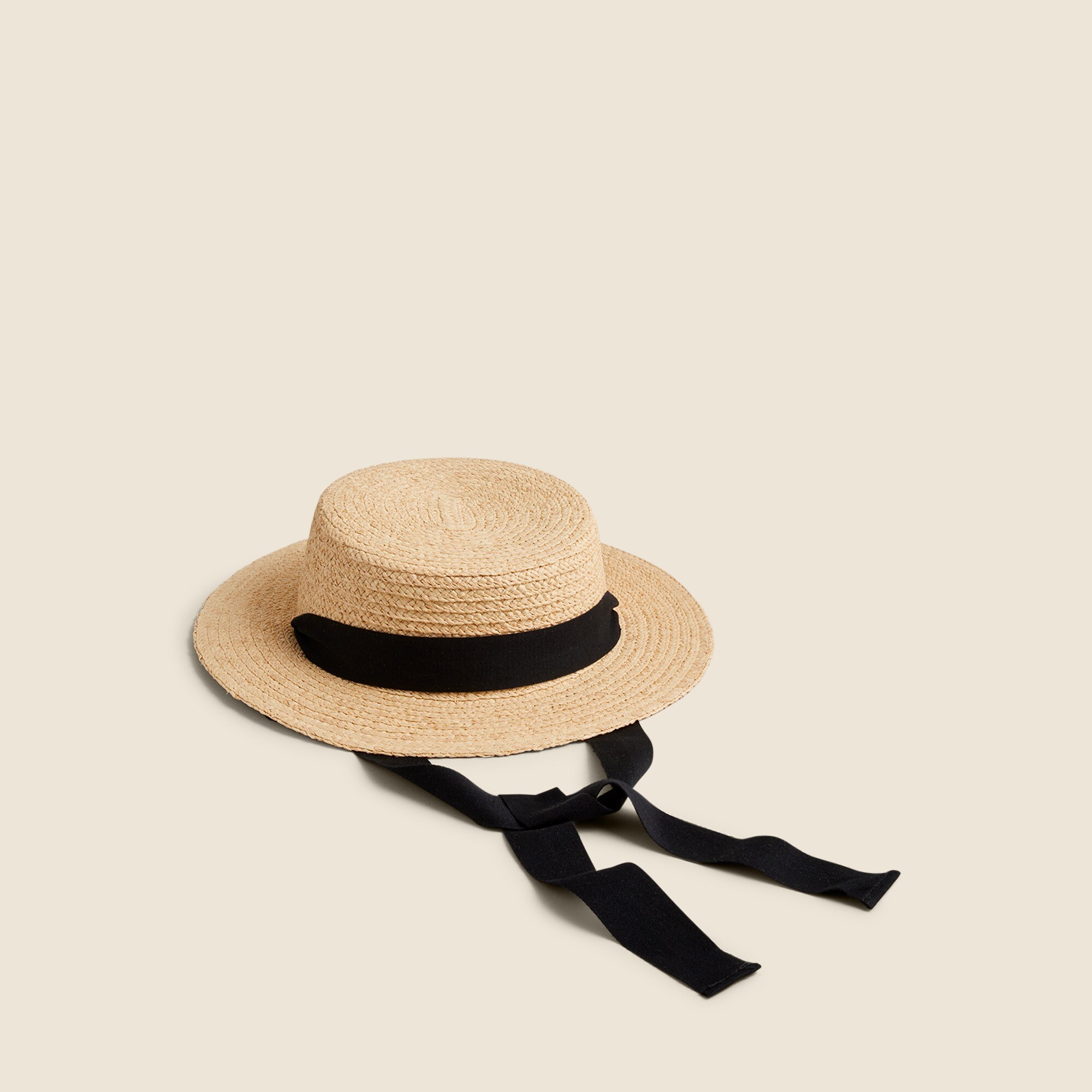 Short-brim boater hat with ribbon