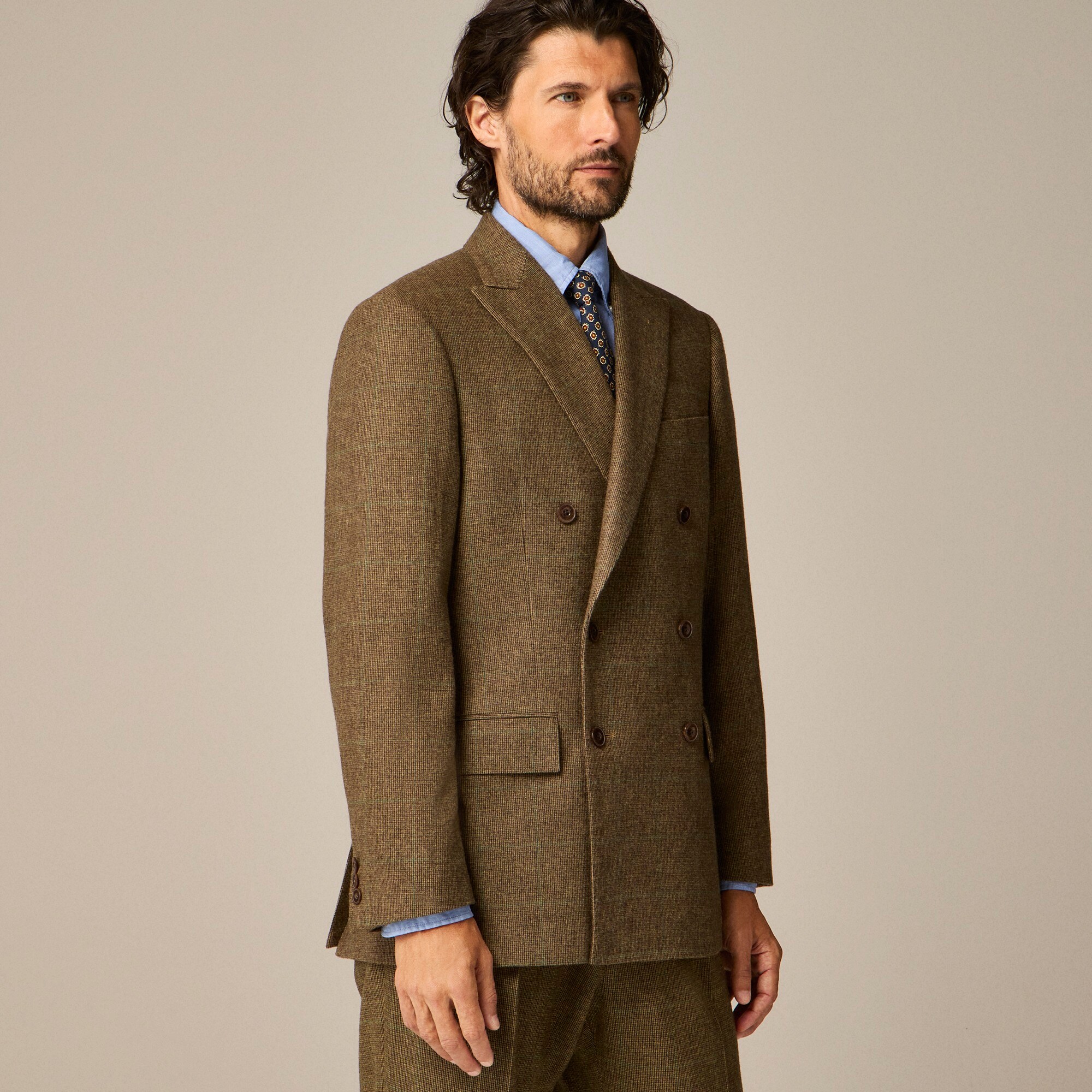 Kenmare Relaxed-fit double-breasted suit jacket in merino wool