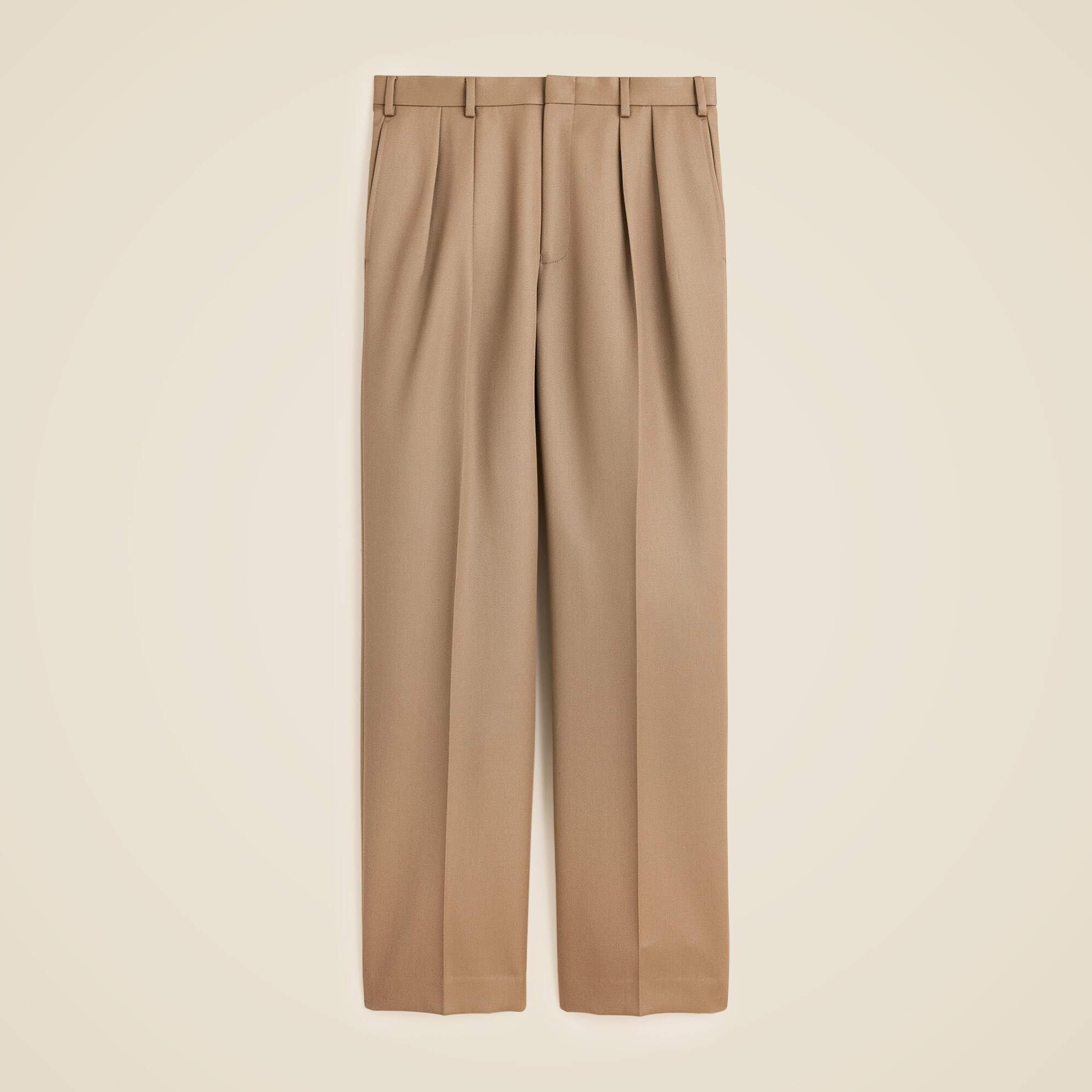 Relaxed-fit double-pleated trouser in Italian wool cavalry twill