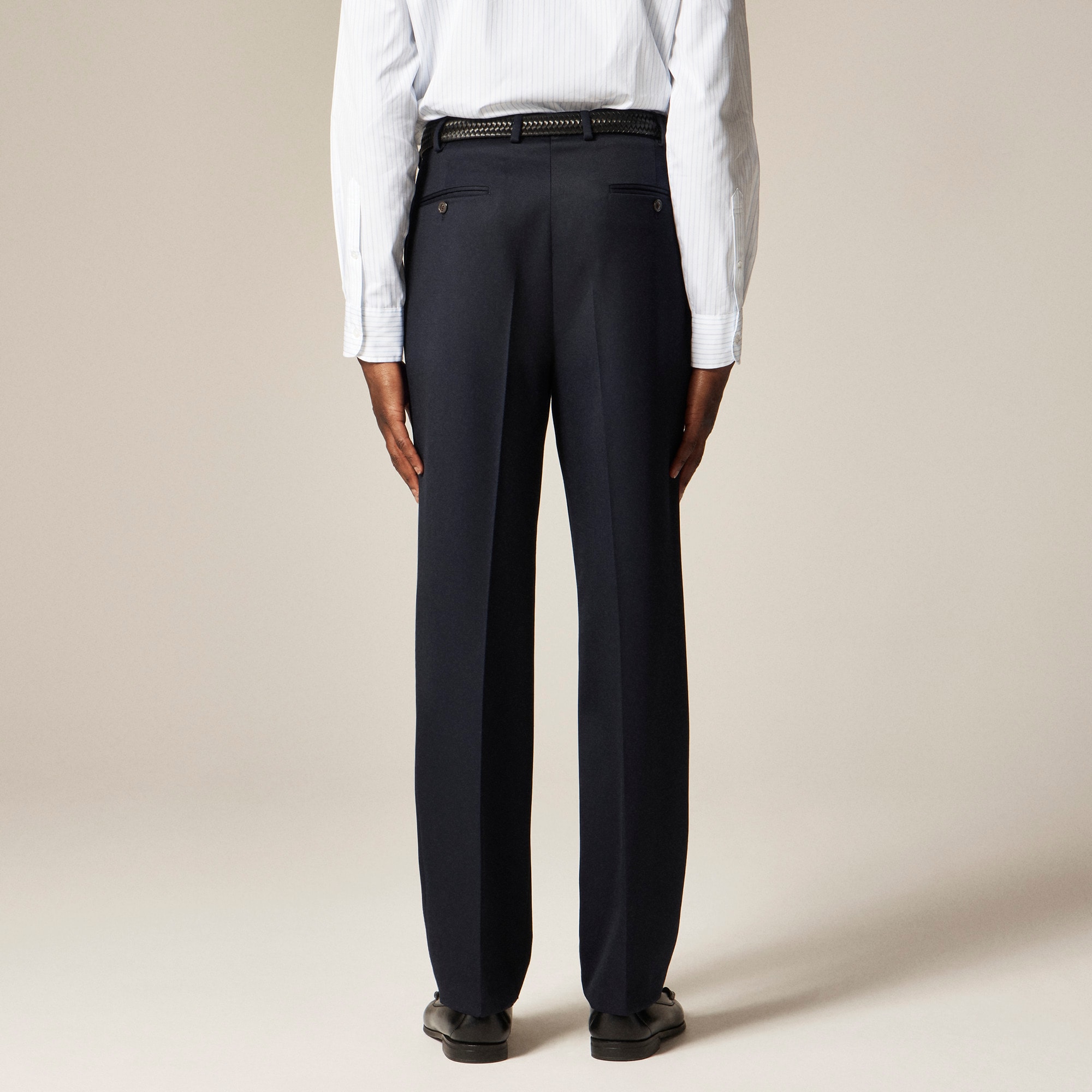 Relaxed-fit double-pleated trouser in Italian wool cavalry twill