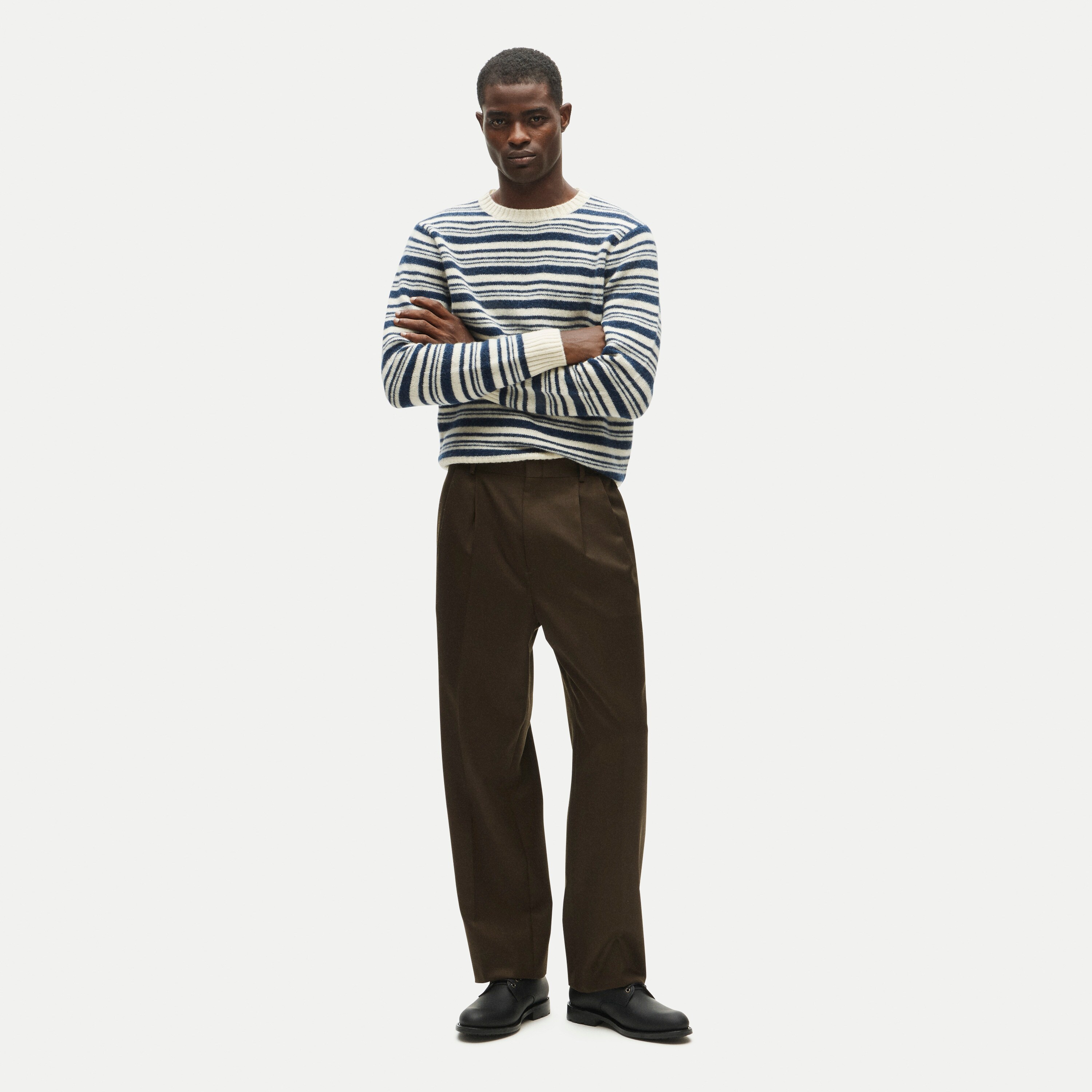 Relaxed-fit double-pleated trouser in Italian wool cavalry twill