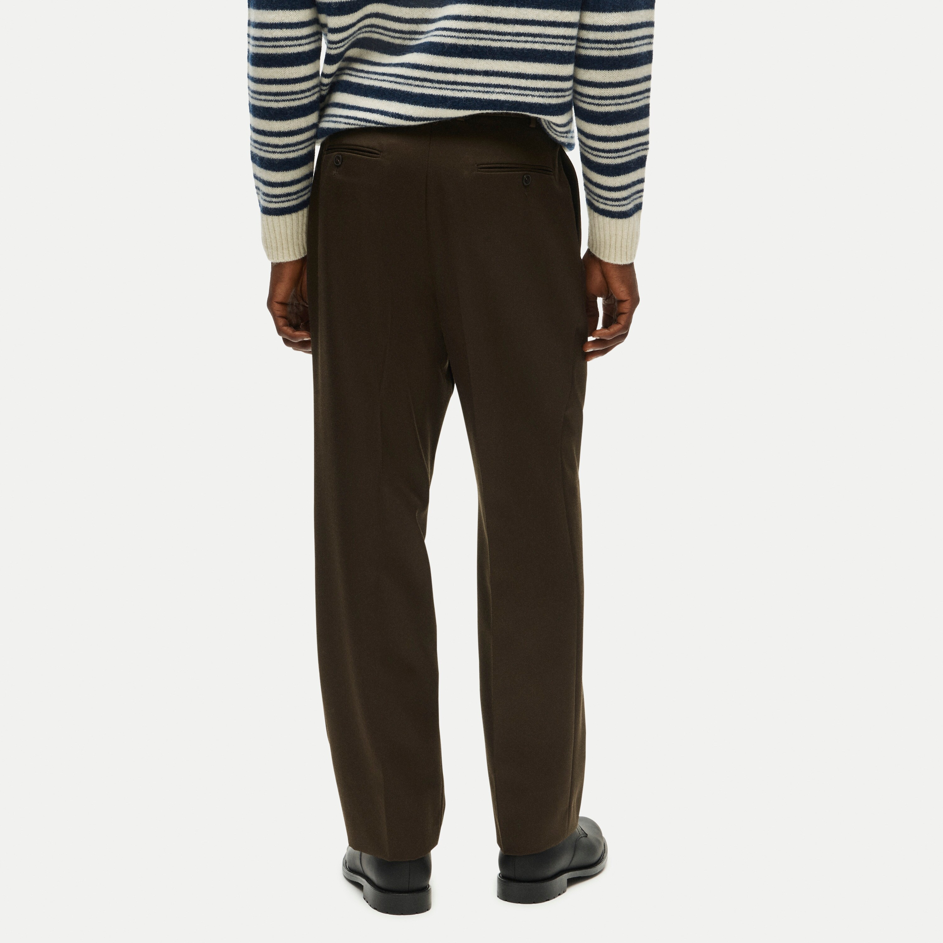 Relaxed-fit double-pleated trouser in Italian wool cavalry twill