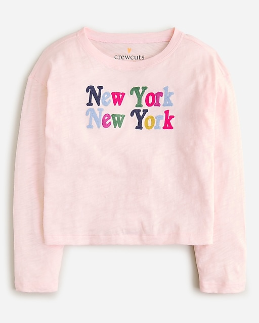  Girls' cropped New York graphic T-shirt with embroidery