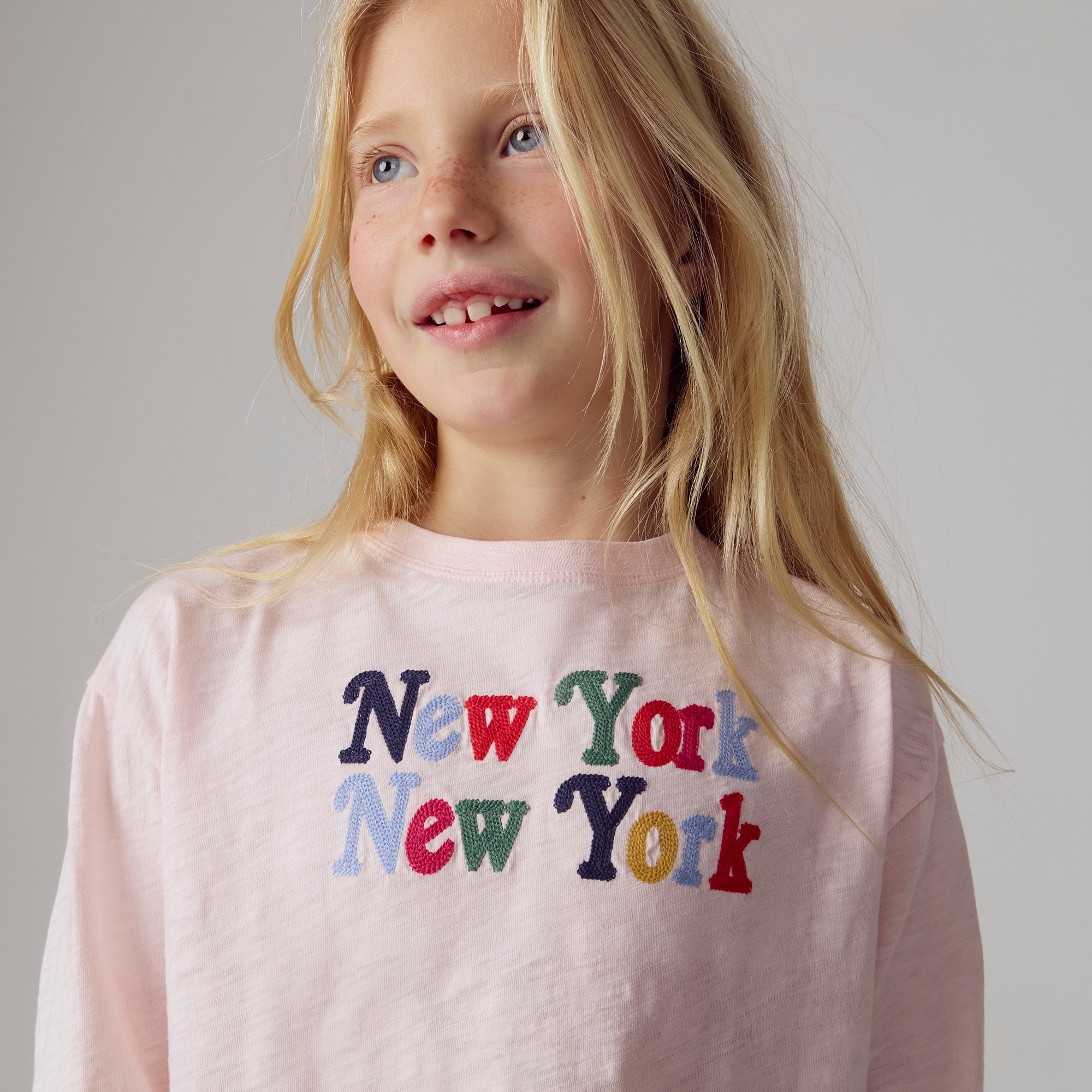 j.crew: girls' cropped new york graphic t-shirt with embroidery for girls