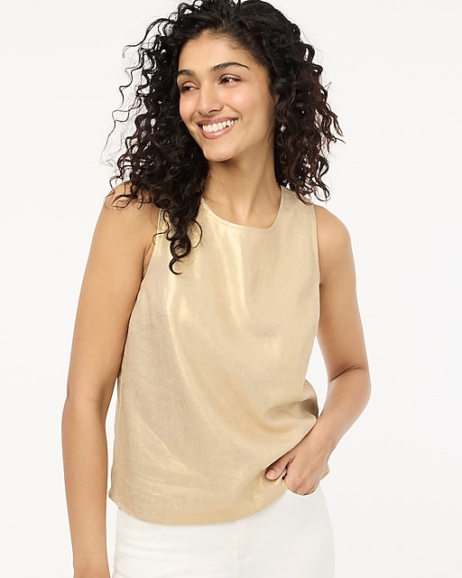 womens Shimmer linen-blend shell tank top