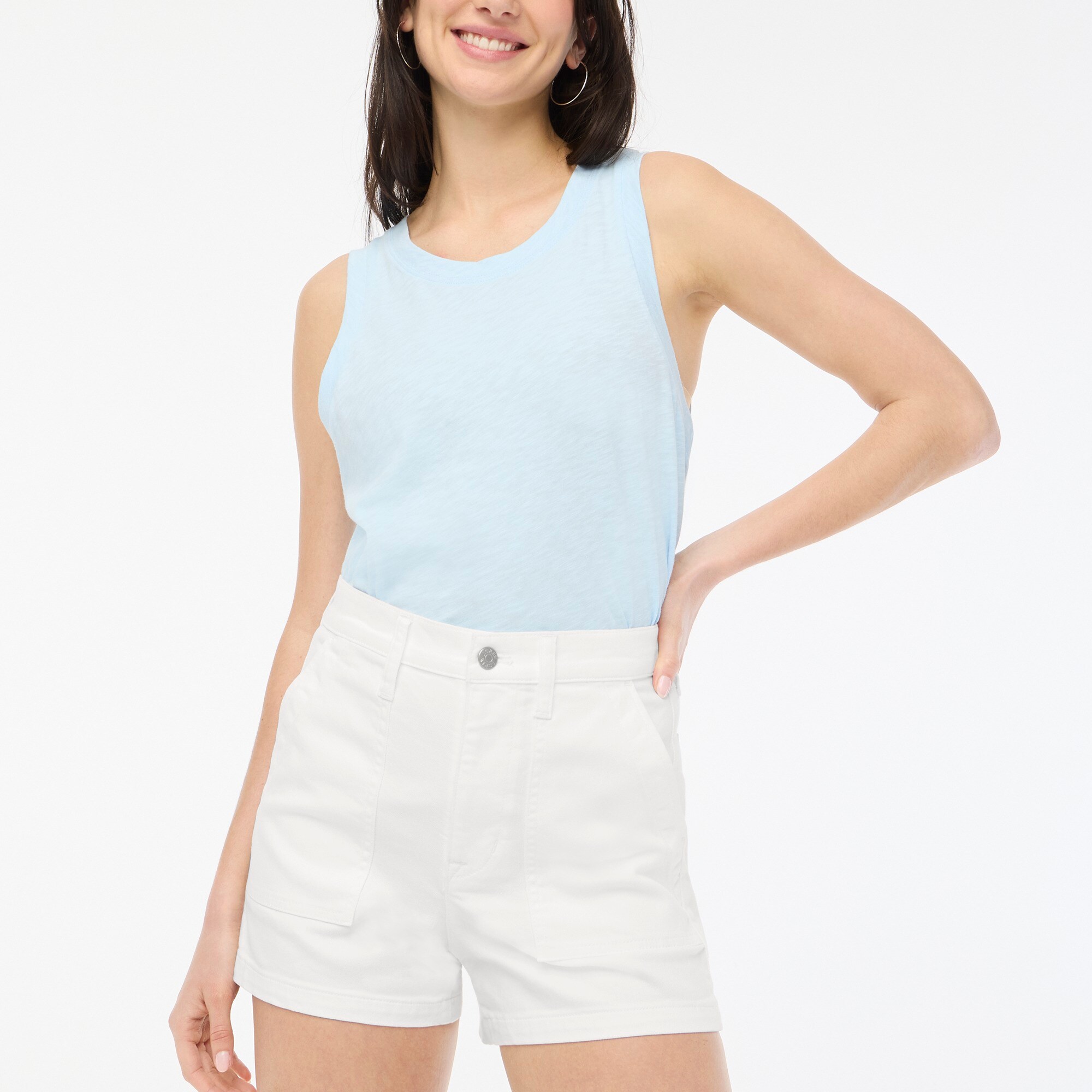 womens White utility denim short