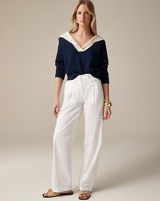 womens Petite pleated button-front pant in chino
