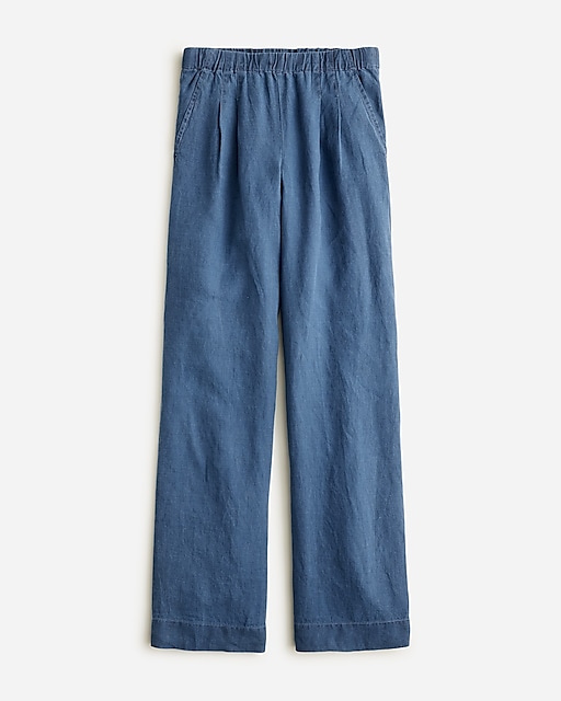 womens Pleated pull-on pant in indigo linen blend