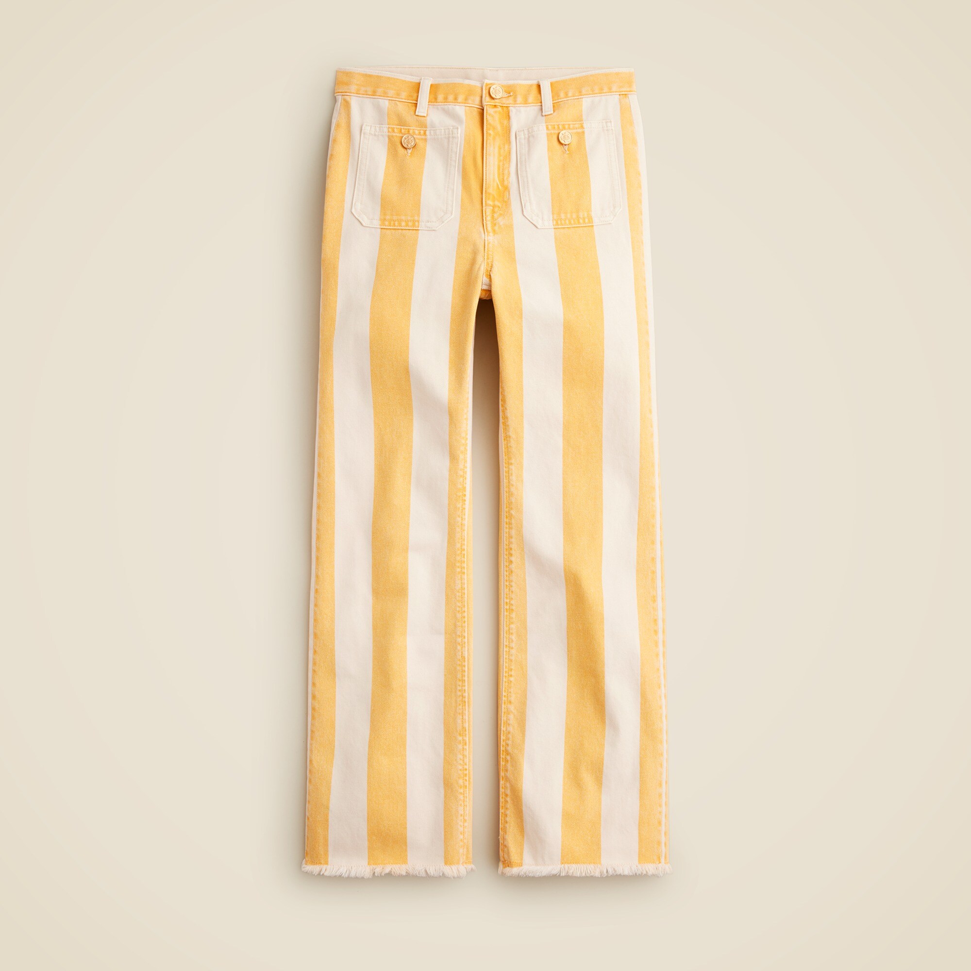Sailor mid-rise relaxed demi-boot jean in sunflower stripe