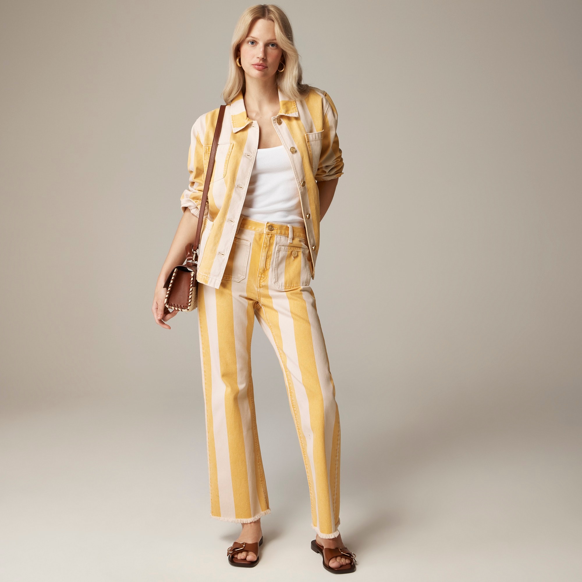 womens Tall Sailor mid-rise relaxed demi-boot jean in sunflower stripe
