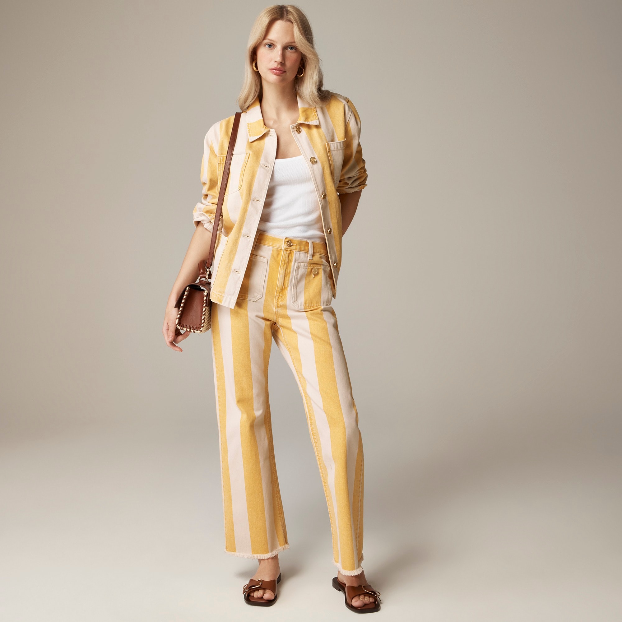  Tall sailor mid-rise relaxed demi-boot jean in sunflower stripe